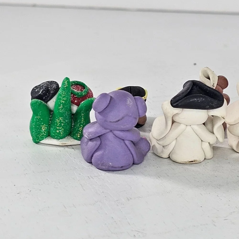 Polymer Clay Animal Miniature Figurine Lot Rabbit Dog Bear Bird Cat